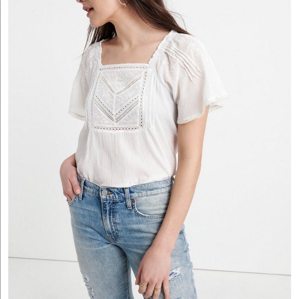 Lucky Brand Embroidered Flutter Sleeve Top